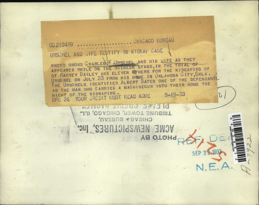 1933 Press Photo Mr & Mrs Charles Urschel Witness in Oklahoma City Kidnap Trial