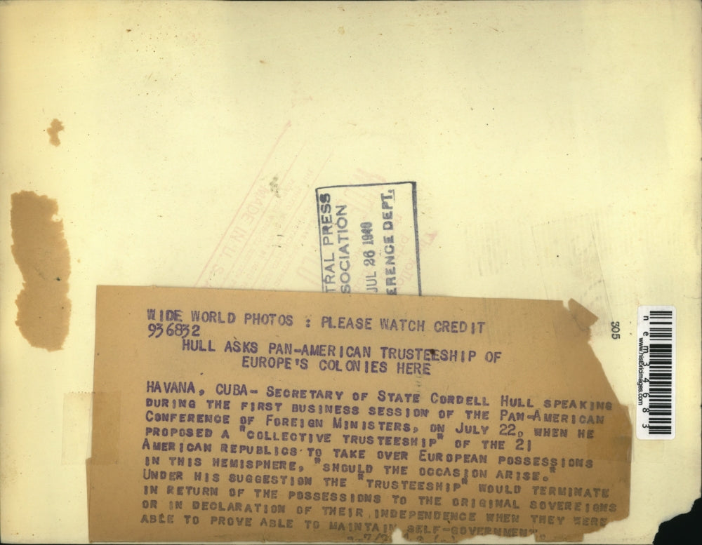 1940 Press Photo Secretary of State Cordell Hull Speaking During First Session