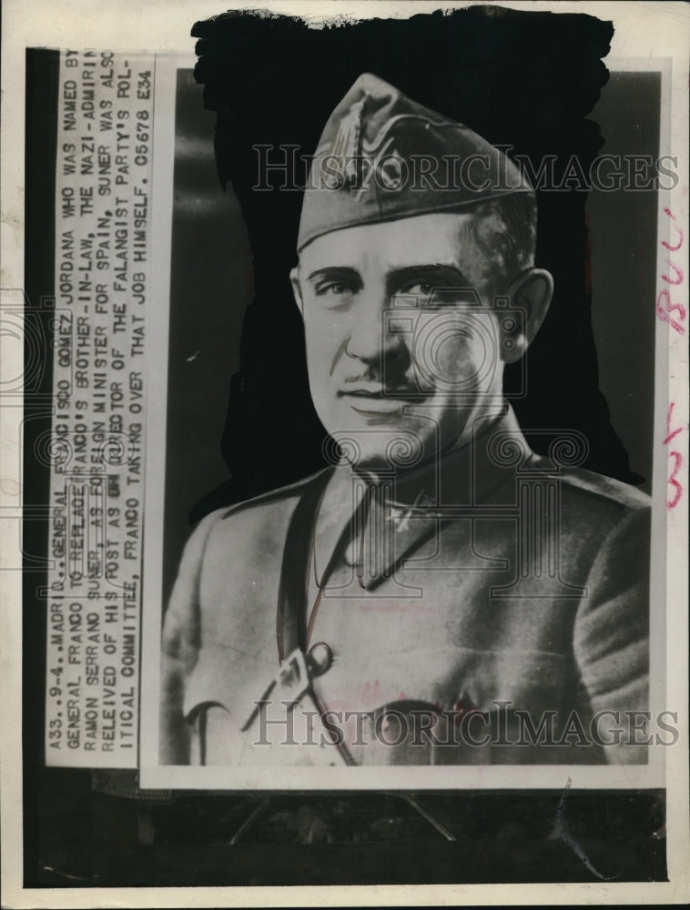 Load image into Gallery viewer, 1942 Press Photo General Francisco Gomez Jordana Foreign Minister of Spain
