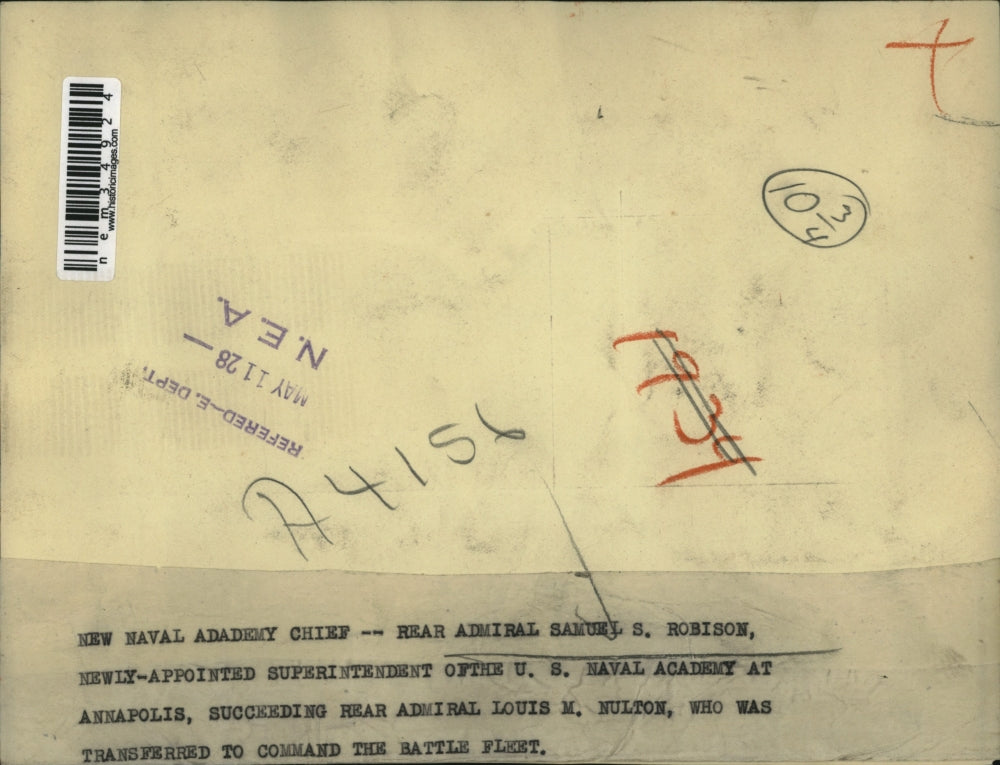 1928 Press Photo Samuel Robison Superintendent of the US NAval Academy, Anapolis