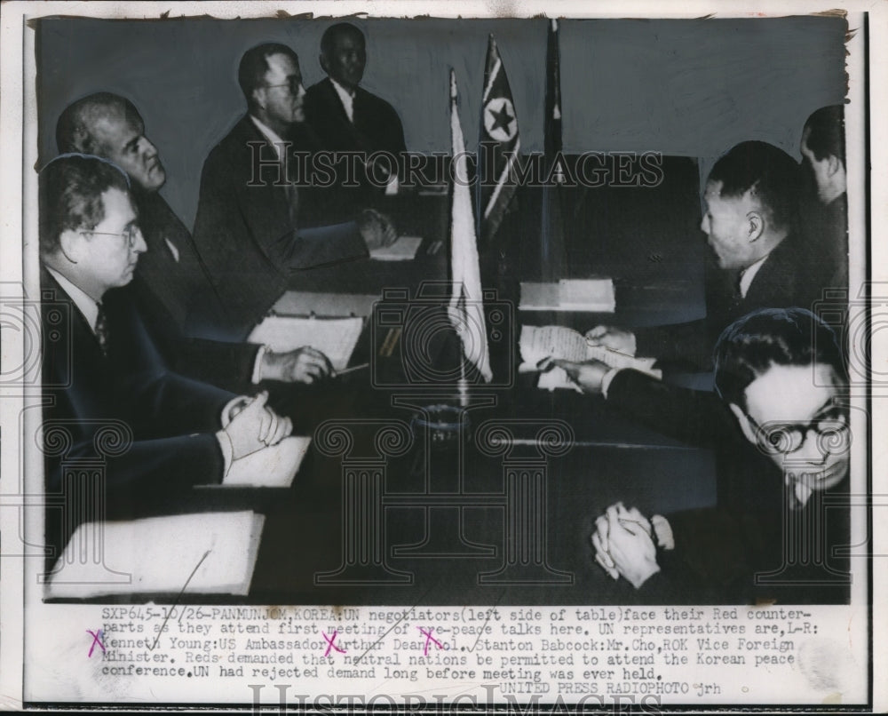 1953 Press Photo Negotiators Face Counterparts During Pre-Peace Talks- Historic Images