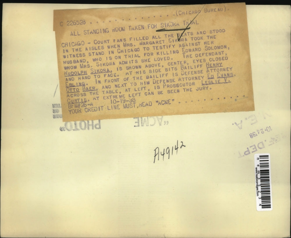 1938 Press Photo Chicago Rudolph Sikora murder trial, Baliff Henry Ebling