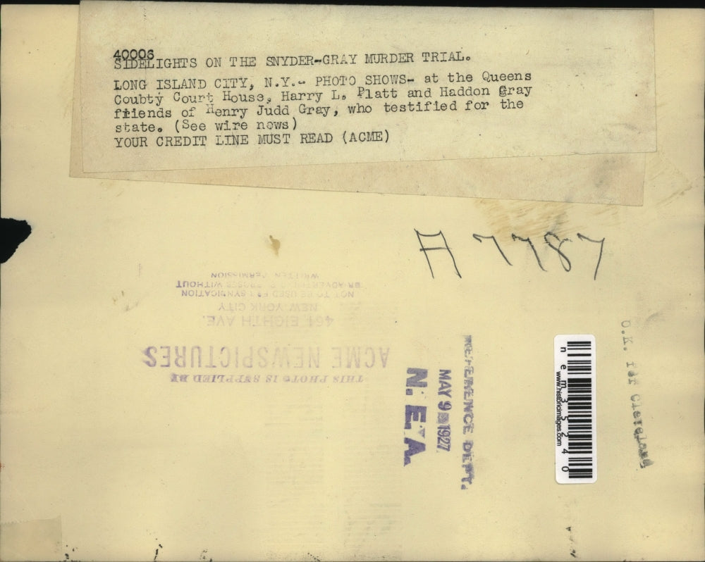 1927 Press Photo Long Island City NY Snyder Gray murder trial at County Court