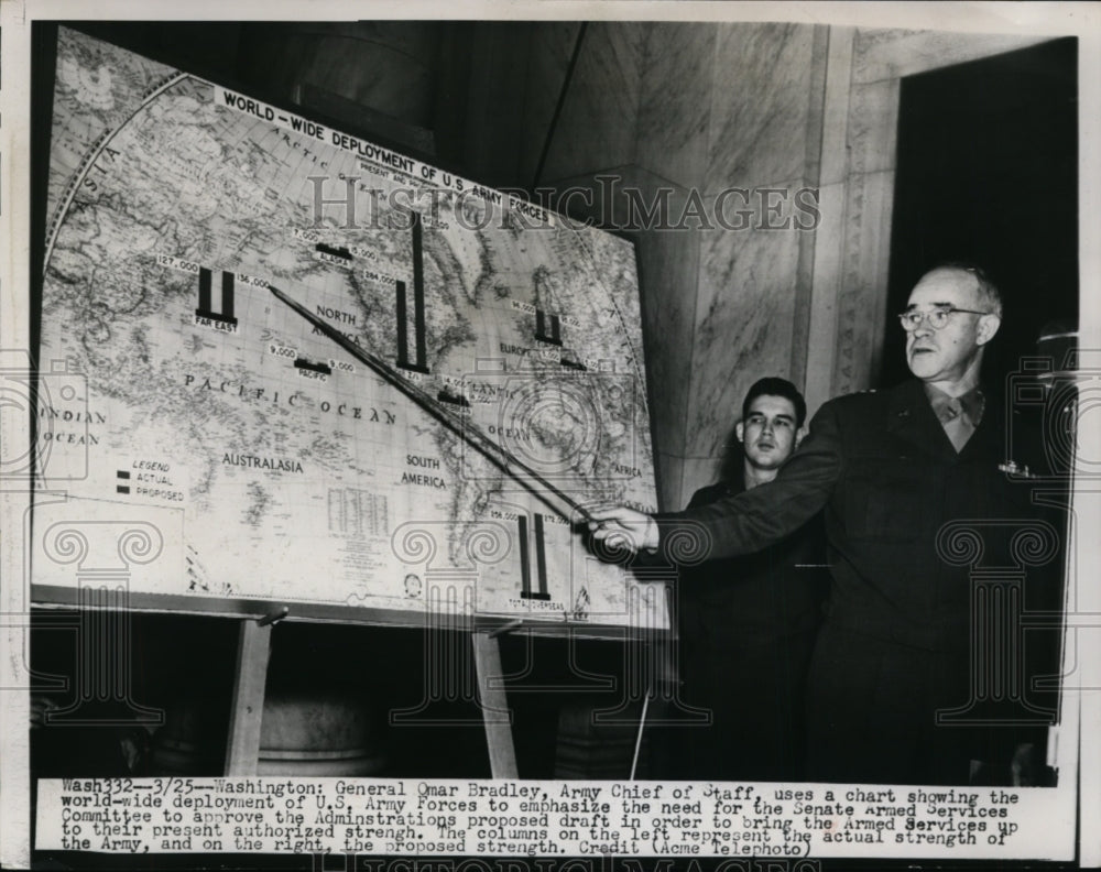 1948 Press Photo DC Gen Omar Bradley Army Chief of Staff at Senate hearing