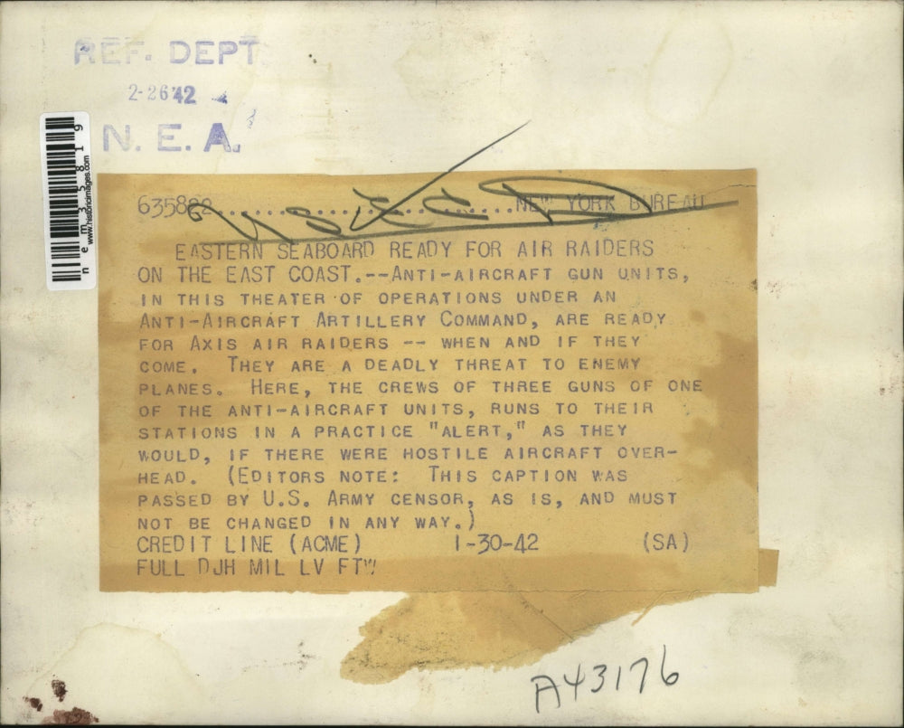 1942 Press Photo Anti aircraft gun units at training on US East coast