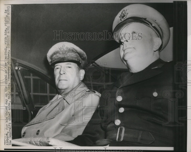 Load image into Gallery viewer, 1951 Press Photo Gen Douglas MacArthur &amp; aide Maj Gen Courtney Whitney
