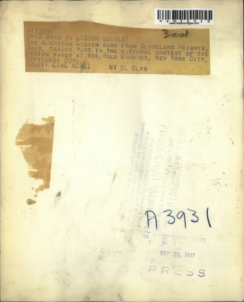 1937 Press Photo American Legion band at National contest in NYC - nem36419