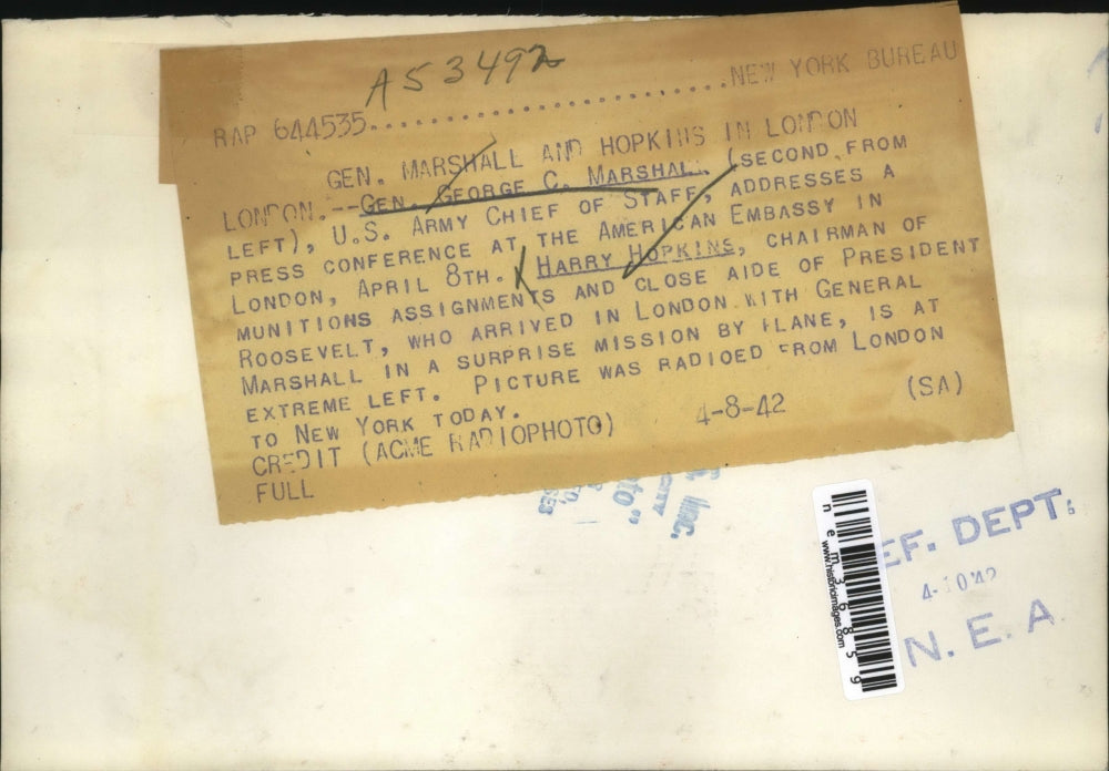 1942 Press Photo US Army Chief of Staff Gen GC Marshall at US Embassy London