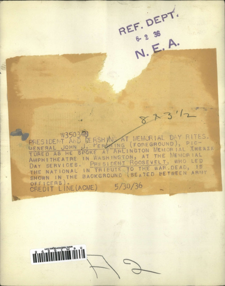 1936 Press Photo Gen John Pershing, president Roosevelt Memorial Day in DC