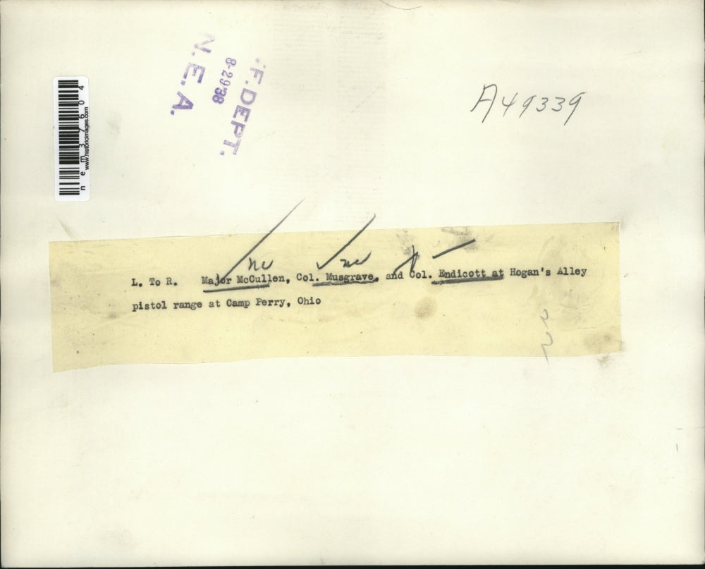 1938 Press Photo Camp Perry OhioMaj McCullen, Col Musgrave, Col Endicott