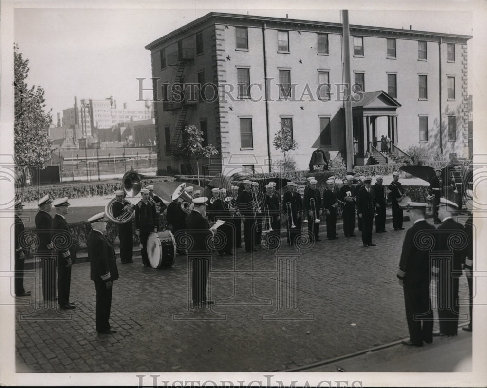 1937 Press Photo Clark Woodward Receives Orders at Brooklyn Navy Yard, NY