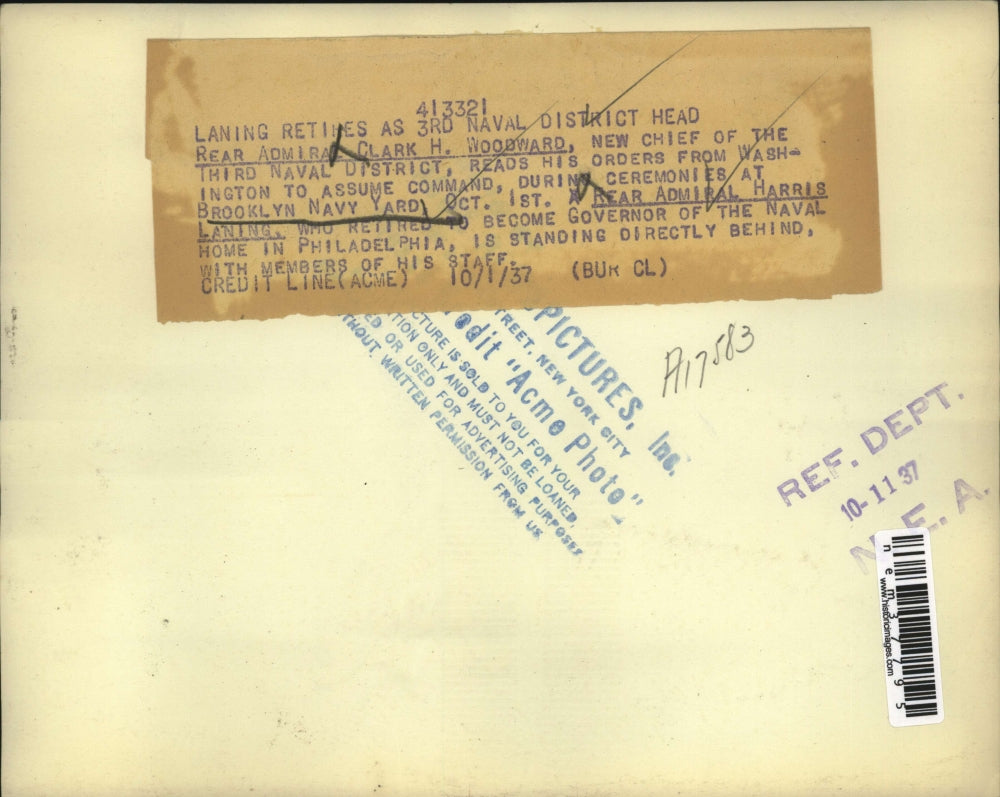 1937 Press Photo Clark Woodward Receives Orders at Brooklyn Navy Yard, NY