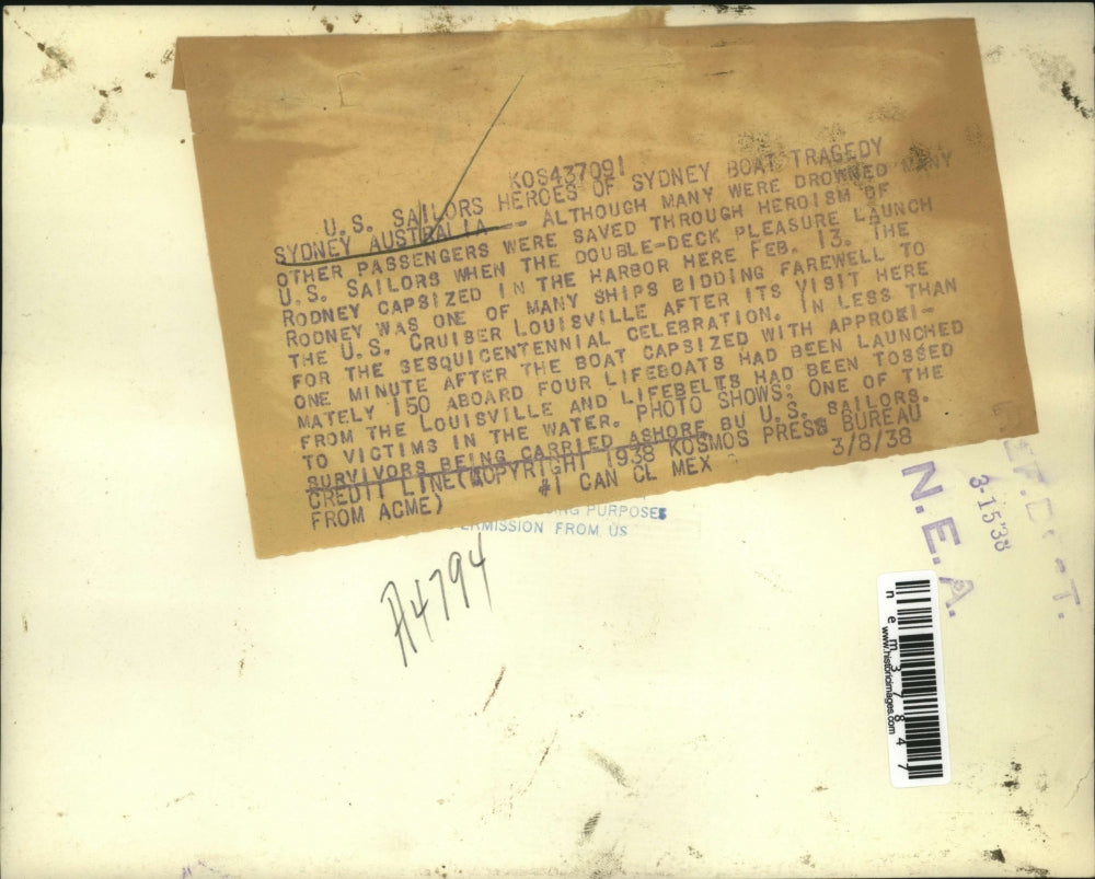 1938 Press Photo Double Deck Pleasure Launch Rodney Capsized in Harbor