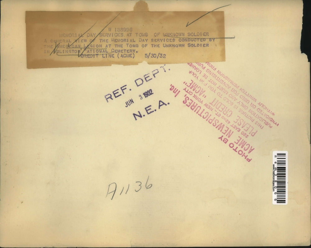 1932 Press Photo Memorial Day service at Tomb of Unknown Soldier in DC