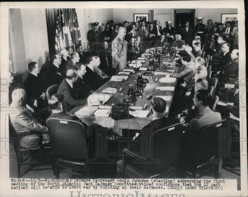 Load image into Gallery viewer, 1949 Press Photo Louis Johnson Addresses North Atlantic Committee, Washington
