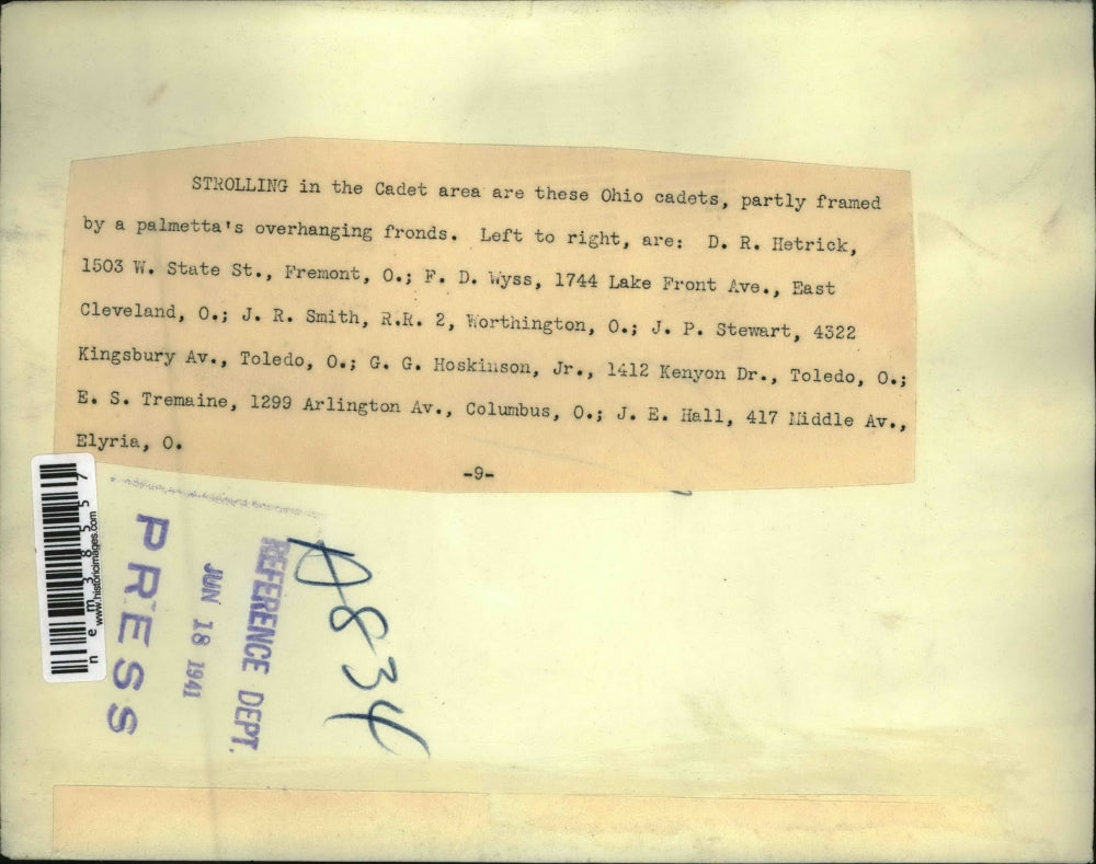 1941 Press Photo Ohio cadets DR Hetrick, FD Wyss, JR Smith, JP Stewart