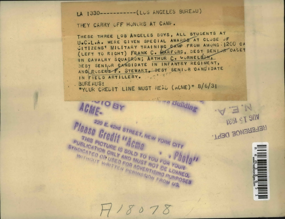 1931 Press Photo Three Los Angeles Boys Given Special Awards at Training Camp