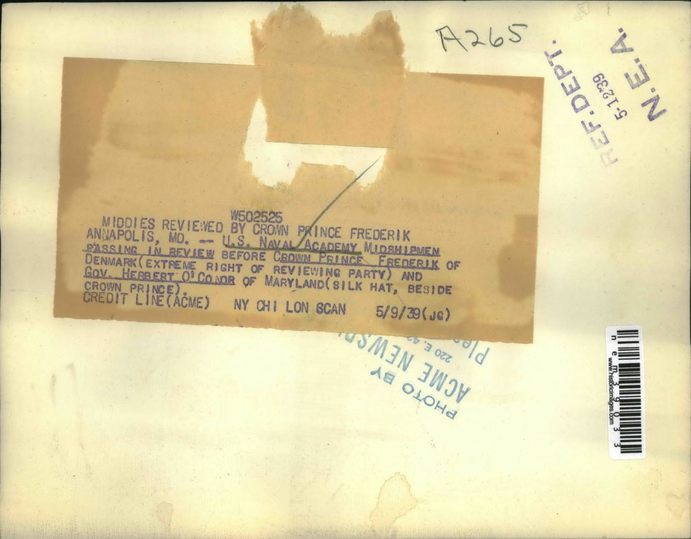 1939 Press Photo US Naval Academy Midshipmen Passing in Review Before Prince