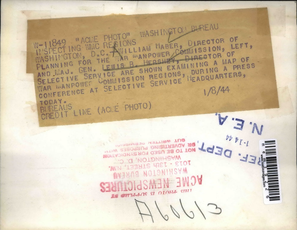 1944 Press Photo DC Maj Gen Lewis B Hershey & William Haber of manpower comm