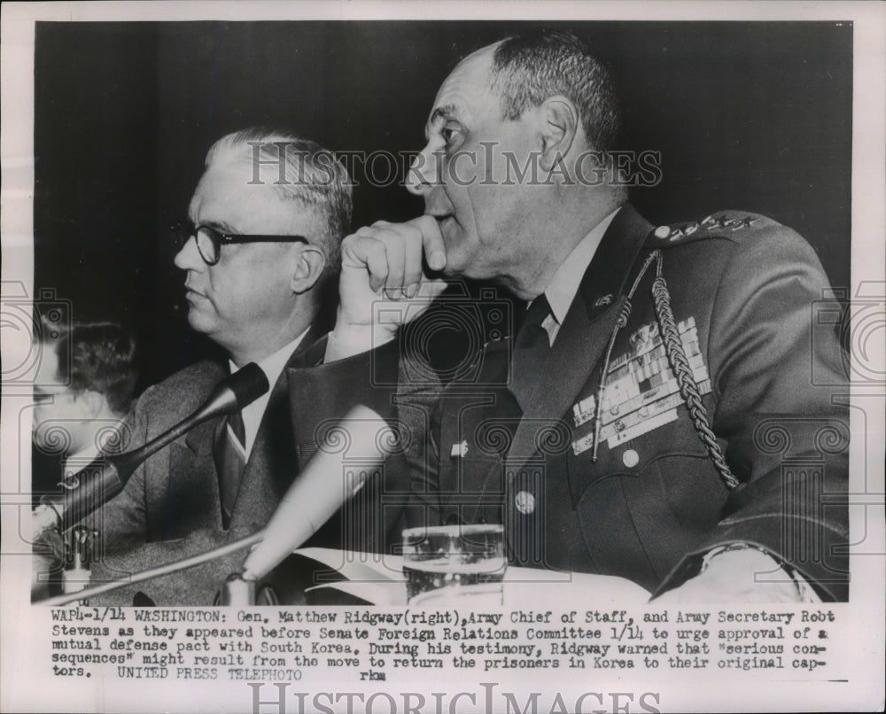 1954 Press Photo Gen Ridgway & Army Secre Stevens Before Sen Foreign Relations