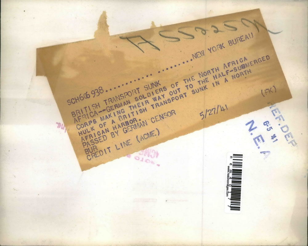 1941 Press Photo German Soldier Making Their Way Out to Half-Submerged Transport