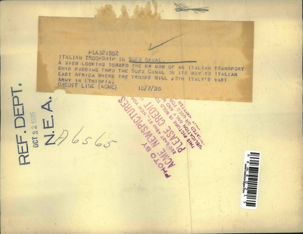 1935 Press Photo View of Italian Transport Ship Passing Through Suez Canal