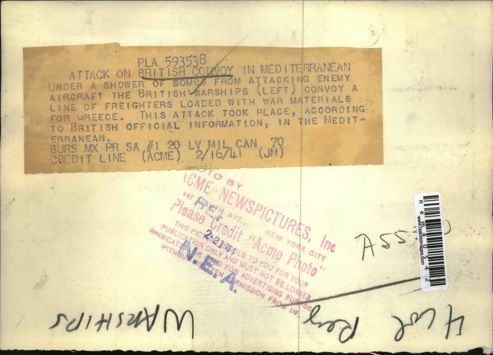 1941 Press Photo British Convoy Attacked in Mediterranean - nem40542