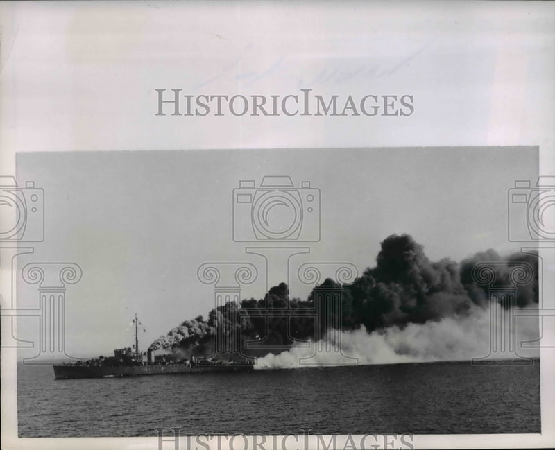 Load image into Gallery viewer, 1953 Press Photo Flagship "Ume" Sends Smoke Screen During First Maneuvers
