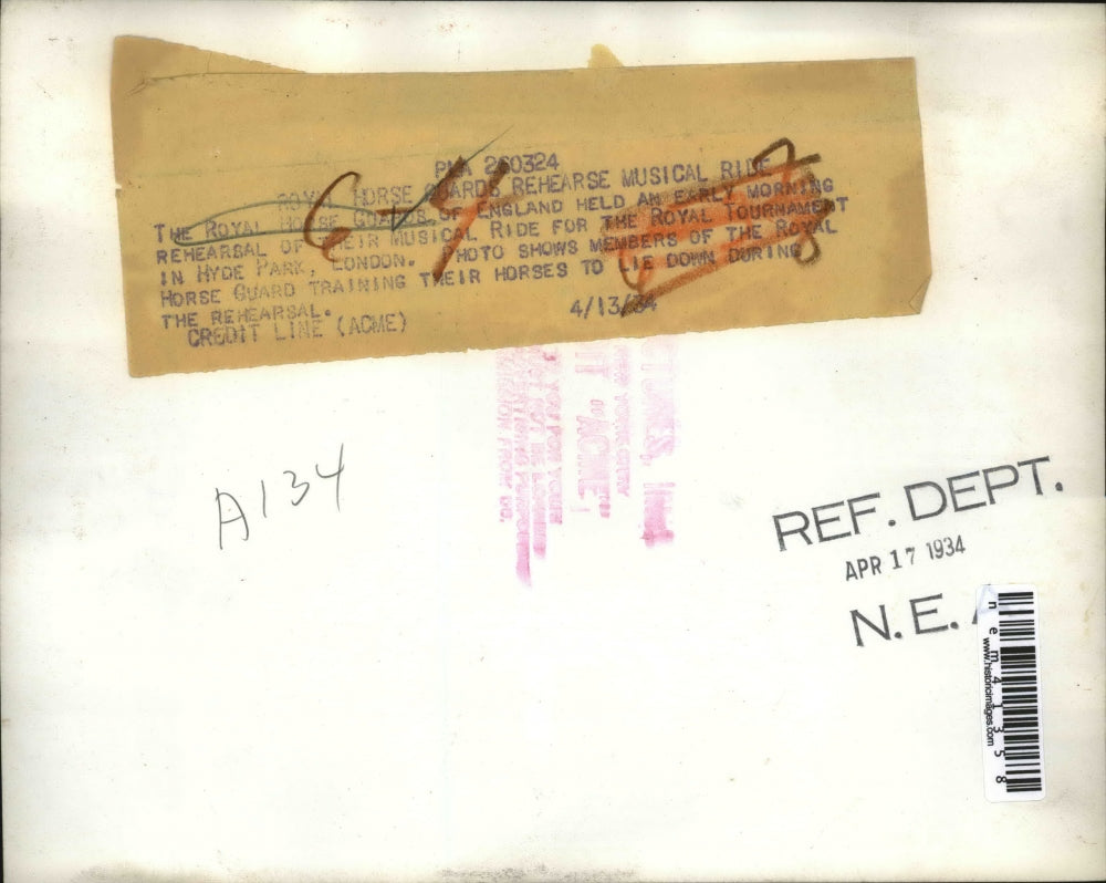 1934 Press Photo Royal Horse Guards rehearse at Hyde Park London - nem41358