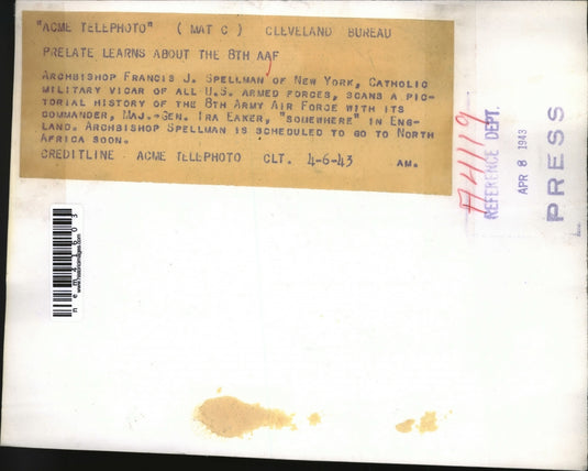 1943 Press Photo Archbishop Francis Spellman looks at pictorial history