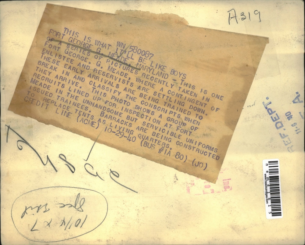 1940 Press Photo Enlistees and Reservists Settling Down at Fort George Meade