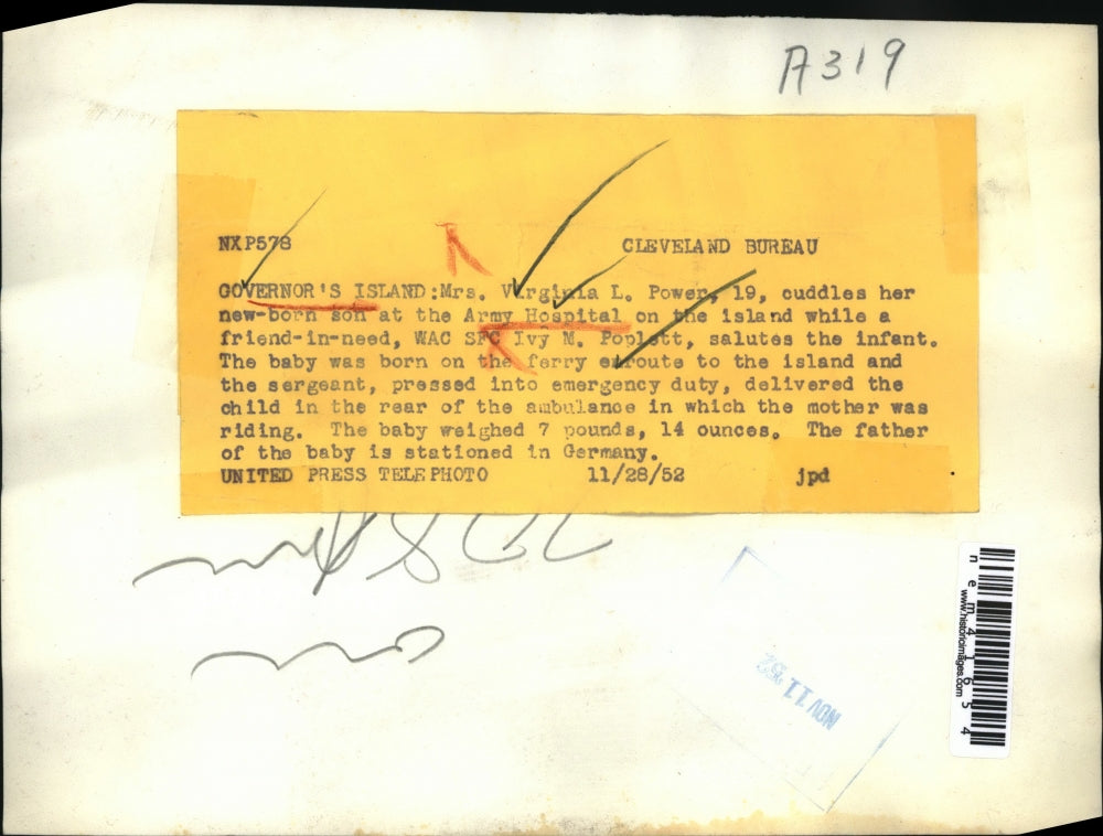 1952 Press Photo Mrs Virginia L Power Cuddles Her Son at Army Hospital