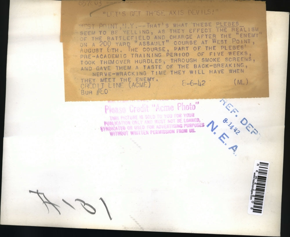 1942 Press Photo West Point Military Academy Plebes in Assault Course, New York