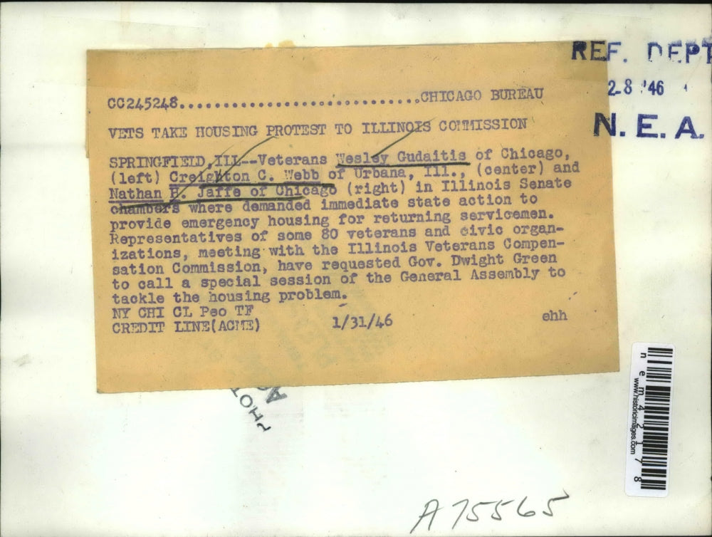 1946 Press Photo Springfield Ill Vets Wesley Gudaitis, Creighton Webb