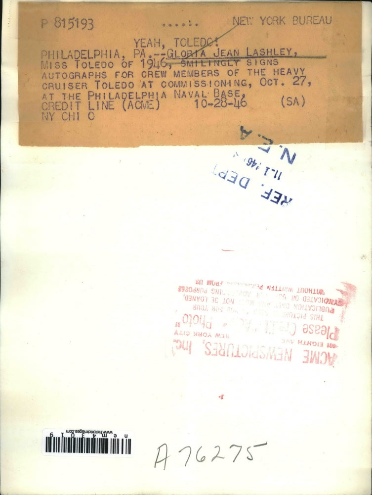 1946 Press Photo Philadelphia Gloria J Lashley Miss Toledo at Naval base