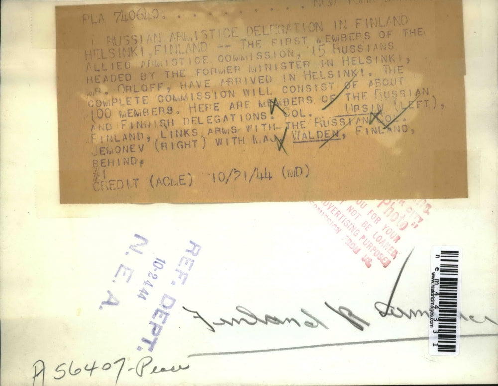 1944 Press Photo Allied Armistice Commission Members Arrive in Helsinki, Finland