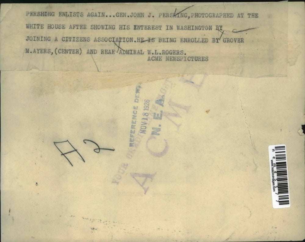 1926 Press Photo Gen Pershing at White House Joining Citizens Association