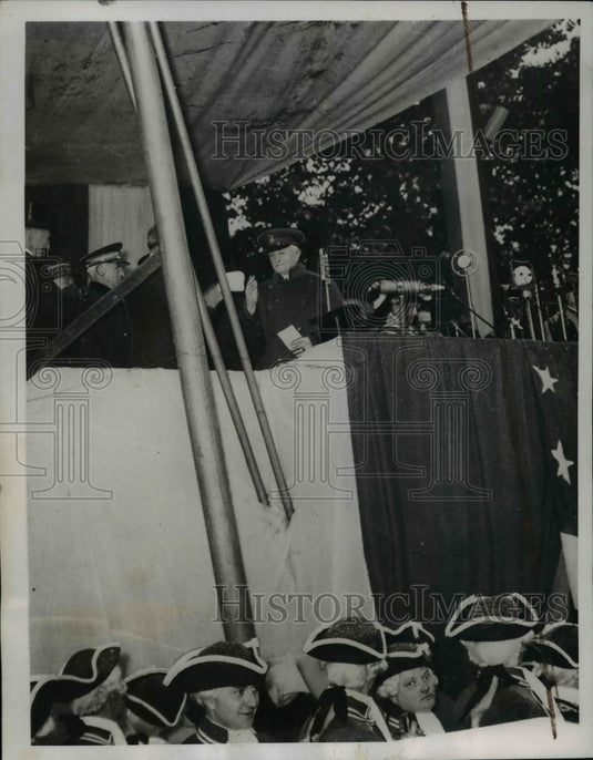 1937 Press Photo General Pershing Peaking at Aisne-Marnes Memorial France