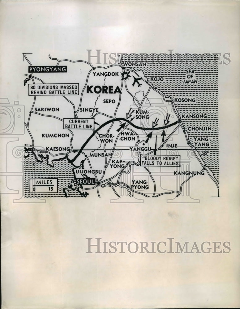 1951 Press Photo Allied Troops Routed Communist Defenders & Took "Bloody Ridge"