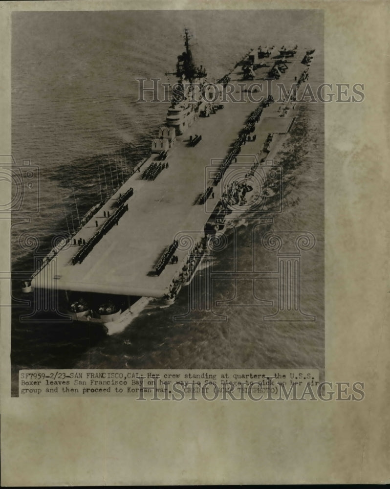 1951 Press Photo Crew of USS Boxer Crew Standing at Quarters Leaves San Francisc- Historic Images