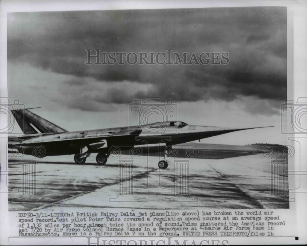 1956 Press Photo British Fairey Delta Jet Plane Broken World Speed Record- Historic Images