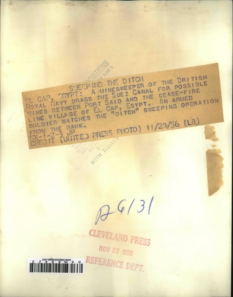 1956 Press Photo Minesweeper of the British Royal Navy Drags Suez Canal Egypt