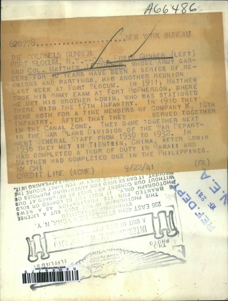 1941 Press Photo Colonels Edwin & Matthew Gunner, Brothers, In Service 30 Years