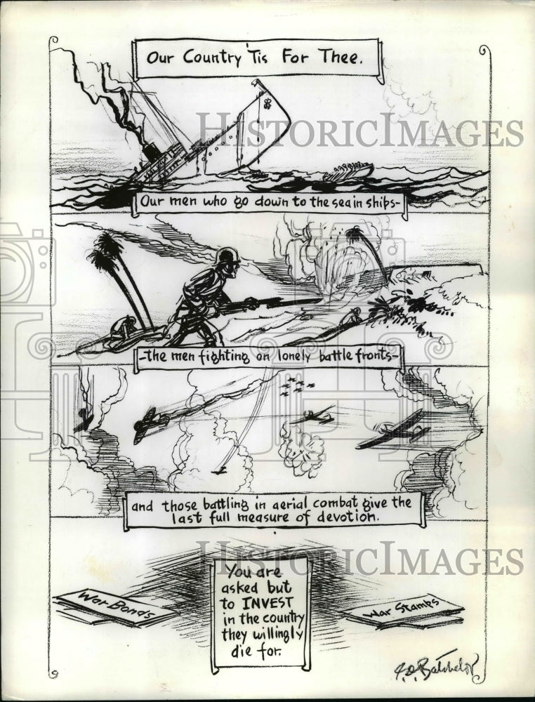 1942 Press Photo World War II July Fourth Cartoon