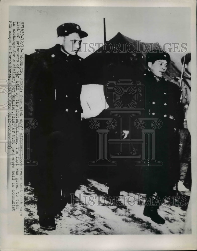 Load image into Gallery viewer, 1951 Press Photo Communist Officers Leave Truce Tent After Prisoner Negotiations
