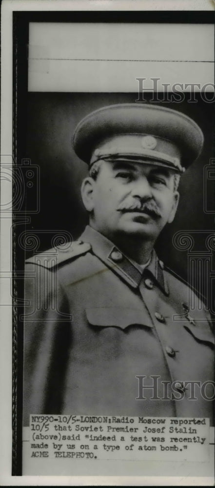 Load image into Gallery viewer, 1951 Press Photo Soviet Premier Josef Stalin Made a Type of Atom Bomb
