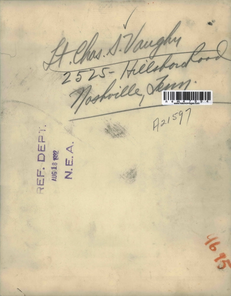 1932 Press Photo Lieutenant Charles S Vaughn of Nashville, Tennessee - nem47994