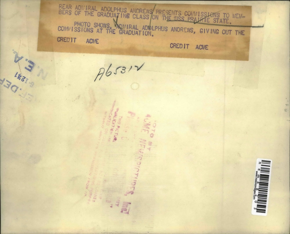 1941 Press Photo Adolphus Andrews Presents Commissions on USS Prarie State