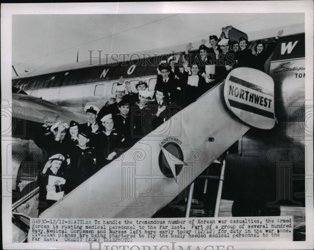 1950 Press Photo Navy Medical Personnel Rush to Supplies to the Far East