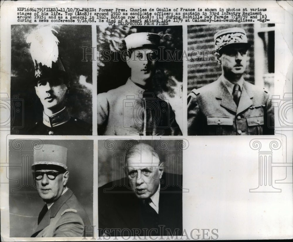 1970 Press Photo Former Pres. Charles de Gaulle of France - nem48525
